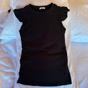 FLY PIGS Girls Black Ribbed Ruffle Sleeve Top 150 10/12